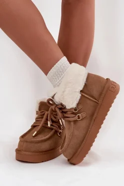 Śniegowce Damskie></noscript>D.Franklin Śniegowce Damskie Z Naturalnego Zamszu DFSH375006 Camel Brązowy