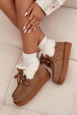 Śniegowce Damskie></noscript>D.Franklin Śniegowce Damskie Z Naturalnego Zamszu DFSH375006 Camel Brązowy