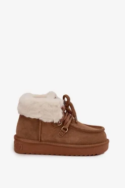 Śniegowce Damskie></noscript>D.Franklin Śniegowce Damskie Z Naturalnego Zamszu DFSH375006 Camel Brązowy