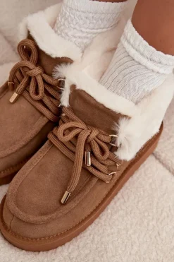 Śniegowce Damskie></noscript>D.Franklin Śniegowce Damskie Z Naturalnego Zamszu DFSH375006 Camel Brązowy