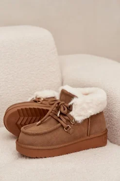 Śniegowce Damskie></noscript>D.Franklin Śniegowce Damskie Z Naturalnego Zamszu DFSH375006 Camel Brązowy