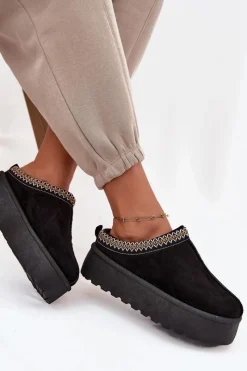 Discount Boto Śniegowce Damskie Z Ozdobnym Haftem Czarne Jenira Czarny