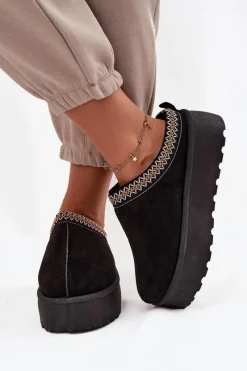 Discount Boto Śniegowce Damskie Z Ozdobnym Haftem Czarne Jenira Czarny