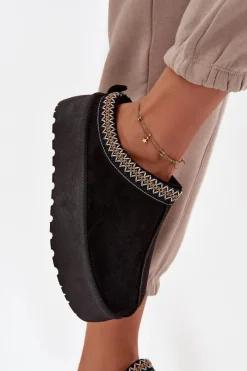 Discount Boto Śniegowce Damskie Z Ozdobnym Haftem Czarne Jenira Czarny