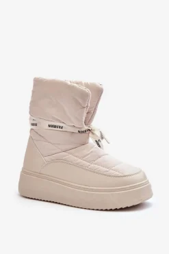 Śniegowce Damskie>Boto Śniegowce Damskie Z Ozdobnym Wiązaniem Jasnobeżowe Siracna Beżowy