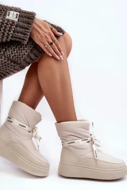 Śniegowce Damskie>Boto Śniegowce Damskie Z Ozdobnym Wiązaniem Jasnobeżowe Siracna Beżowy