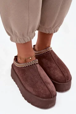 Hot Śniegowce Damskie Z Ozdobnym Haftem Czekoladowe Jenira Damskie Śniegowce Damskie