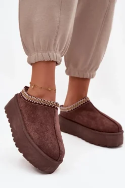 Hot Śniegowce Damskie Z Ozdobnym Haftem Czekoladowe Jenira Damskie Śniegowce Damskie