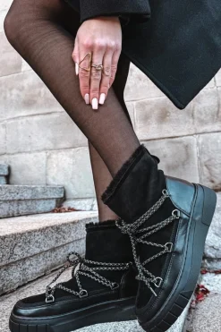 Śniegowce Damskie>Boto Śniegowce Damskie Z Wiązaniem Czarne Isalisse Czarny