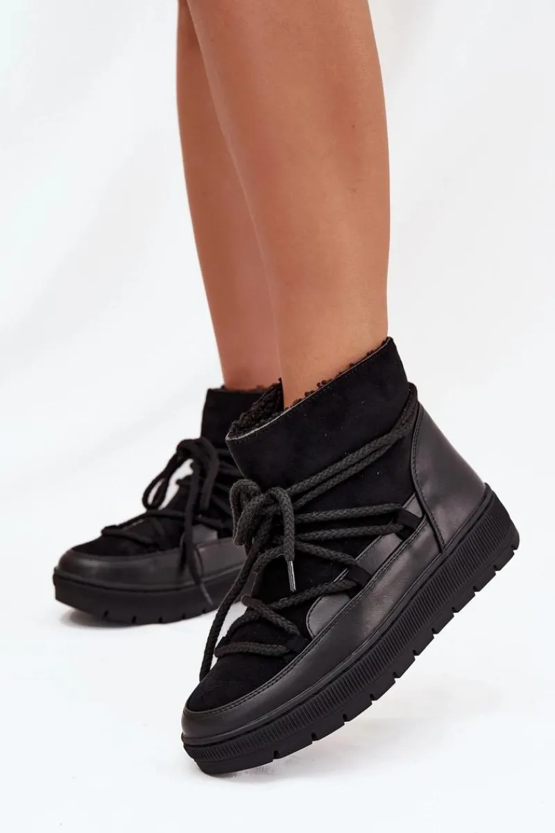 Online Boto Śniegowce Damskie Z Wiązaniem Czarne Rebekah Czarny