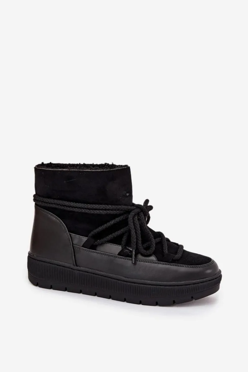 Online Boto Śniegowce Damskie Z Wiązaniem Czarne Rebekah Czarny