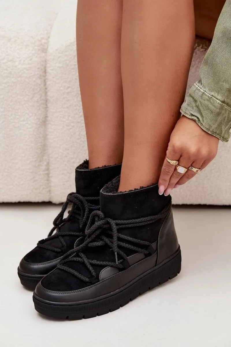 Online Boto Śniegowce Damskie Z Wiązaniem Czarne Rebekah Czarny