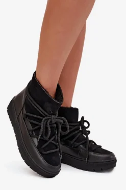 Online Boto Śniegowce Damskie Z Wiązaniem Czarne Rebekah Czarny