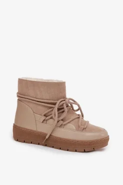 Sale Boto Śniegowce Damskie Z Wiązaniem Beżowe Rebekah