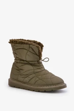 Best Boto Śniegowce Damskie Ze Ściągaczem Ocieplane Futerkiem Typu Baranek Ciemnozielone Vamidra