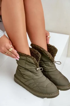 Best Boto Śniegowce Damskie Ze Ściągaczem Ocieplane Futerkiem Typu Baranek Ciemnozielone Vamidra