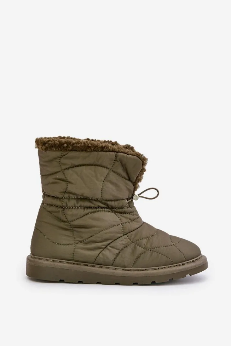 Best Boto Śniegowce Damskie Ze Ściągaczem Ocieplane Futerkiem Typu Baranek Ciemnozielone Vamidra