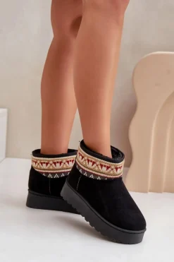 Śniegowce Damskie>Boto Śniegowce Damskie Ze Wzorem Na Platformie Czarne Avatharia Czarny