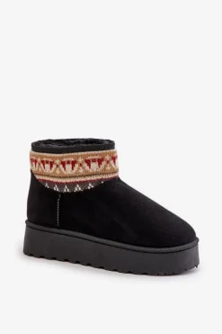 Śniegowce Damskie>Boto Śniegowce Damskie Ze Wzorem Na Platformie Czarne Avatharia Czarny