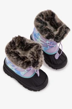 Outlet Śniegowce Dziecięce Dziewczęce Z Futerkiem I Ściągaczem LCJ-25-10-3778 Fioletowe Dzieci Dziewczęce