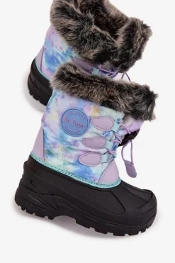 Outlet Śniegowce Dziecięce Dziewczęce Z Futerkiem I Ściągaczem LCJ-25-10-3778 Fioletowe Dzieci Dziewczęce
