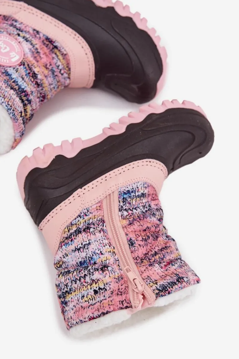 Hot Śniegowce Dziecięce Dziewczęce Na Zamek LCJ-25-10-3770 Różowe Dzieci Dziewczęce