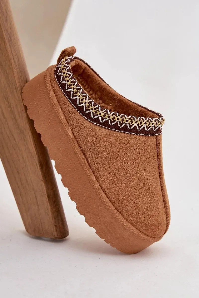 Dziewczęce|Dziewczęce>Boto Śniegowce Dziecięce Młodzieżowe Z Haftem Na Platformie Camel Jolisse Brązowy