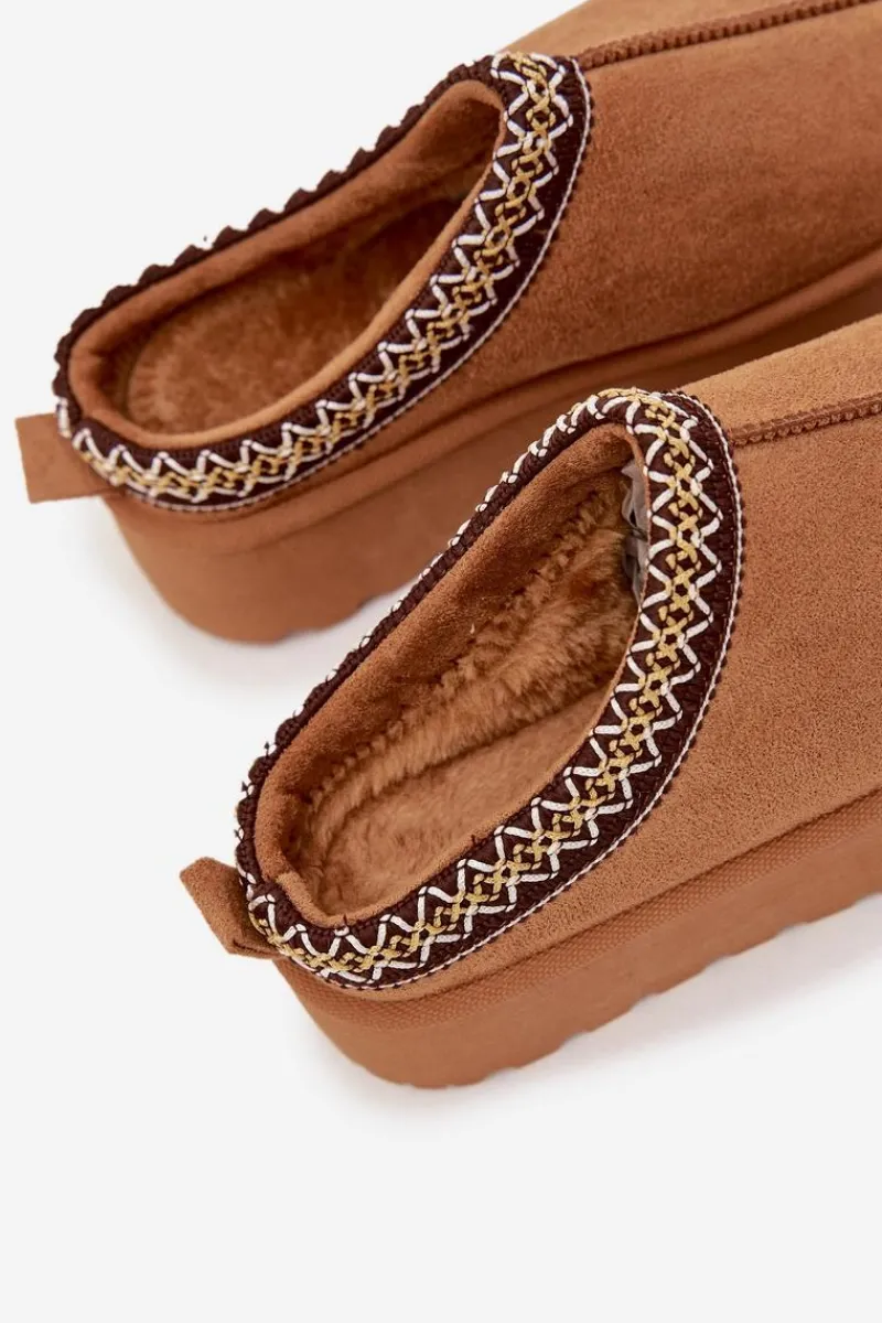 Dziewczęce|Dziewczęce>Boto Śniegowce Dziecięce Młodzieżowe Z Haftem Na Platformie Camel Jolisse Brązowy