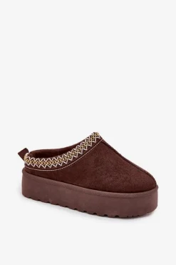 Śniegowce Dziecięce Młodzieżowe Z Haftem Na Platformie Czekoladowe Jolisse Dzieci Dziewczęce|Dziewczęce