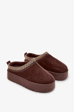 Śniegowce Dziecięce Młodzieżowe Z Haftem Na Platformie Czekoladowe Jolisse Dzieci Dziewczęce|Dziewczęce