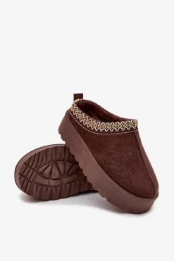 Śniegowce Dziecięce Młodzieżowe Z Haftem Na Platformie Czekoladowe Jolisse Dzieci Dziewczęce|Dziewczęce