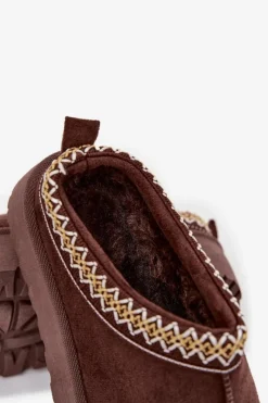 Śniegowce Dziecięce Młodzieżowe Z Haftem Na Platformie Czekoladowe Jolisse Dzieci Dziewczęce|Dziewczęce