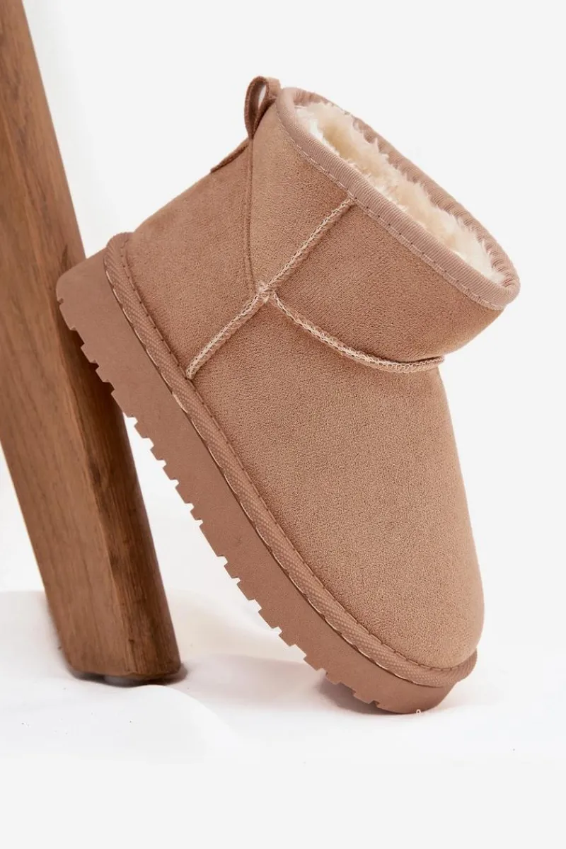 New Boto Śniegowce Dziecięce Młodzieżowe Ocieplane Futerkiem Beżowe Mireya