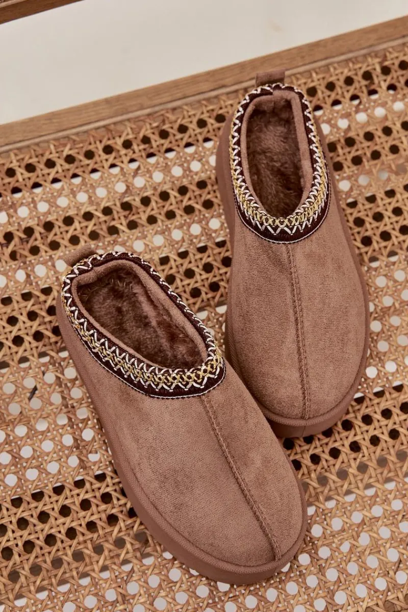 Clearance Boto Śniegowce Dziecięce Młodzieżowe Z Haftem Na Platformie Khaki Jolisse Beżowy