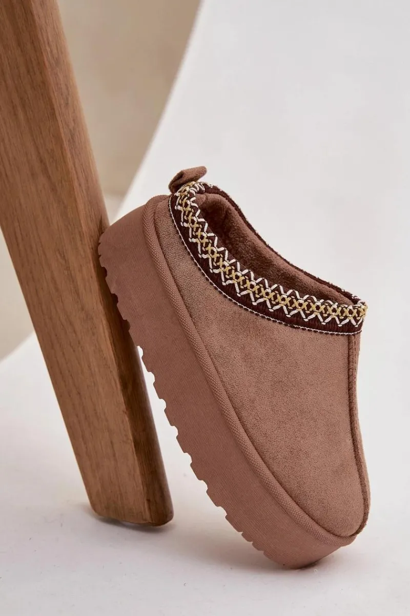 Clearance Boto Śniegowce Dziecięce Młodzieżowe Z Haftem Na Platformie Khaki Jolisse Beżowy