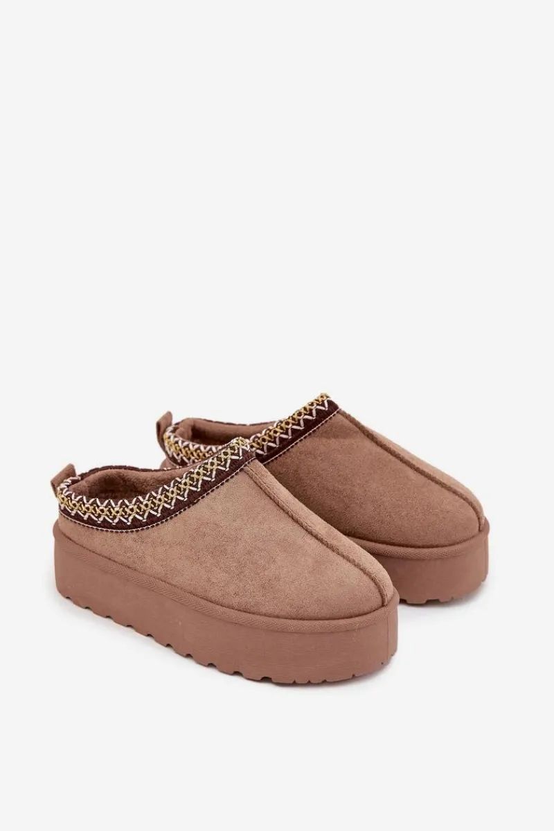 Clearance Boto Śniegowce Dziecięce Młodzieżowe Z Haftem Na Platformie Khaki Jolisse Beżowy