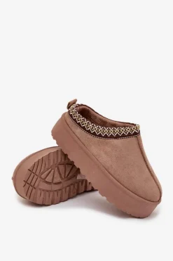 Clearance Boto Śniegowce Dziecięce Młodzieżowe Z Haftem Na Platformie Khaki Jolisse Beżowy