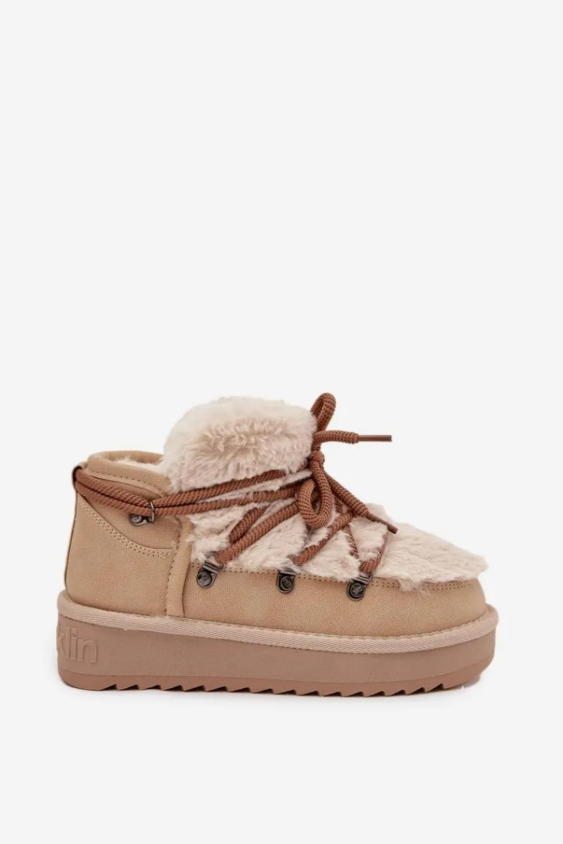 Dziewczęce|Dziewczęce>D.Franklin Śniegowce Dziecięce Młodzieżowe Z Futerkiem DFSH370011 Beżowe Beżowy