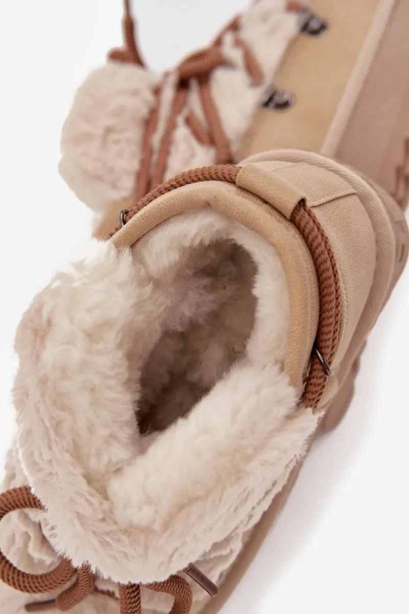 Dziewczęce|Dziewczęce>D.Franklin Śniegowce Dziecięce Młodzieżowe Z Futerkiem DFSH370011 Beżowe Beżowy