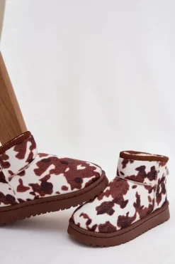 Dziewczęce|Dziewczęce>Boto Śniegowce Dziecięce Młodzieżowe Ocieplane Futerkiem W Łaty Biało-Brązowe Mireya