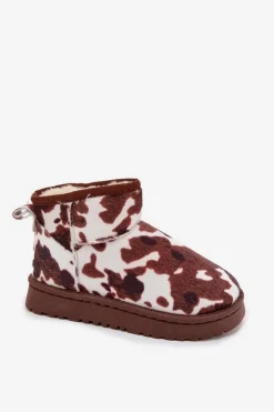 Dziewczęce|Dziewczęce></noscript>Boto Śniegowce Dziecięce Młodzieżowe Ocieplane Futerkiem W Łaty Biało-Brązowe Mireya