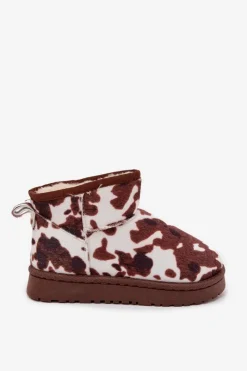 Dziewczęce|Dziewczęce></noscript>Boto Śniegowce Dziecięce Młodzieżowe Ocieplane Futerkiem W Łaty Biało-Brązowe Mireya