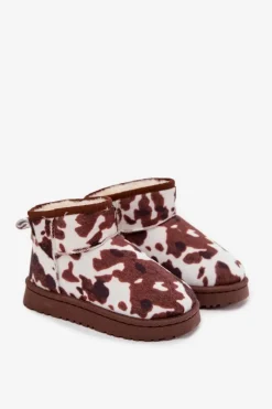 Dziewczęce|Dziewczęce></noscript>Boto Śniegowce Dziecięce Młodzieżowe Ocieplane Futerkiem W Łaty Biało-Brązowe Mireya