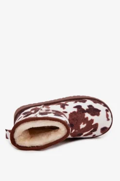 Dziewczęce|Dziewczęce></noscript>Boto Śniegowce Dziecięce Młodzieżowe Ocieplane Futerkiem W Łaty Biało-Brązowe Mireya