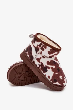 Dziewczęce|Dziewczęce></noscript>Boto Śniegowce Dziecięce Młodzieżowe Ocieplane Futerkiem W Łaty Biało-Brązowe Mireya