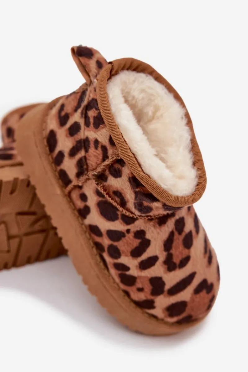 Clearance Boto Śniegowce Dziecięce Młodzieżowe Ocieplane Futerkiem Panterka Brązowe Mireya Brązowy