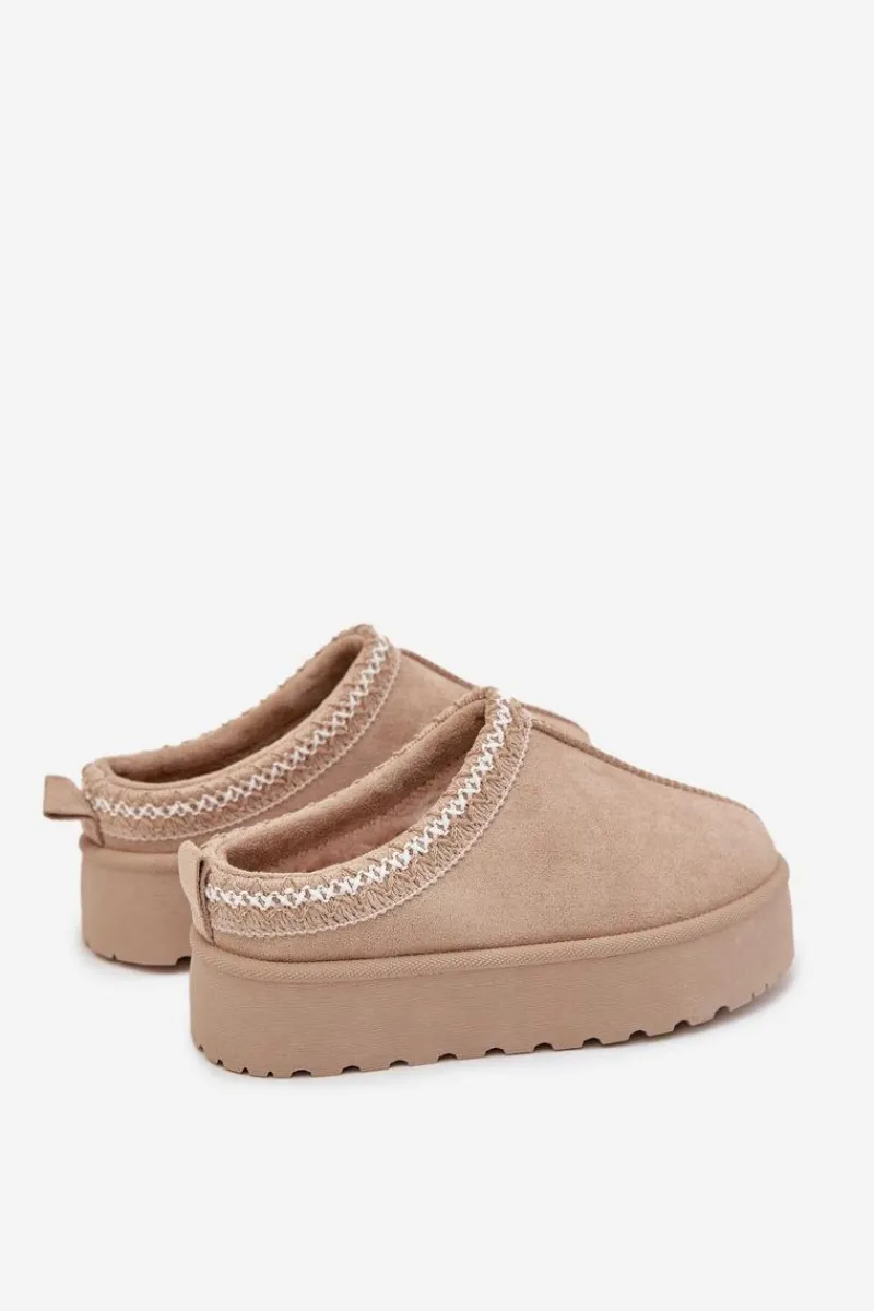 Clearance Śniegowce Dziecięce Młodzieżowe Z Haftem Na Platformie Beżowe Jolisse Dzieci Dziewczęce|Dziewczęce