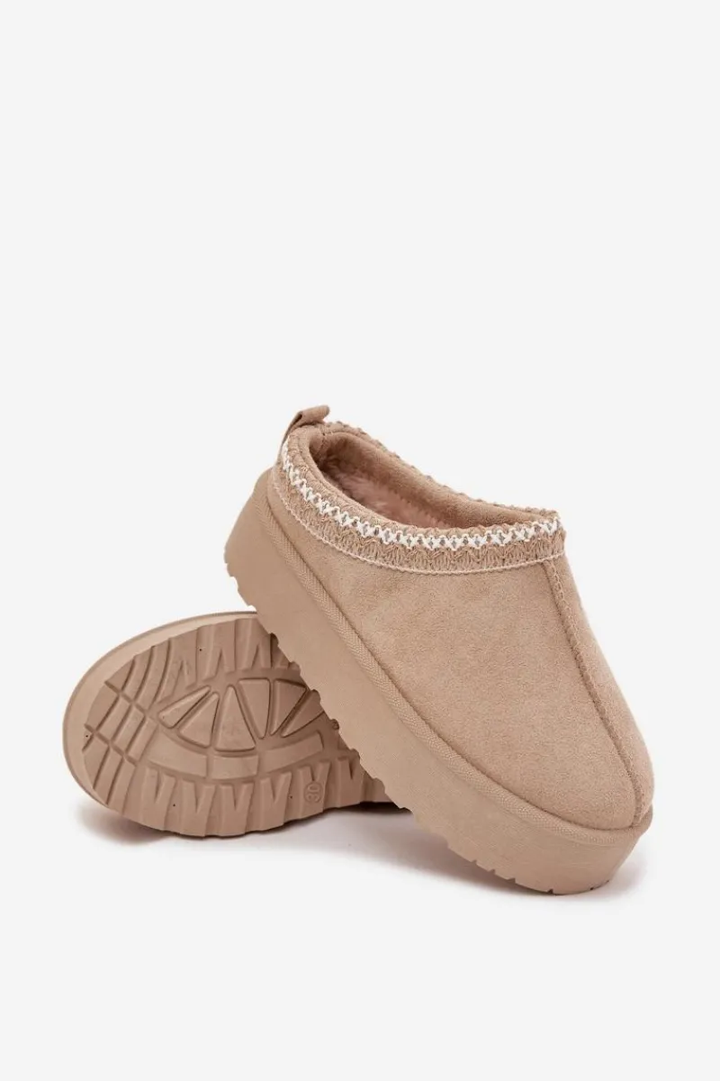 Clearance Śniegowce Dziecięce Młodzieżowe Z Haftem Na Platformie Beżowe Jolisse Dzieci Dziewczęce|Dziewczęce