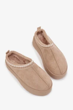 Clearance Śniegowce Dziecięce Młodzieżowe Z Haftem Na Platformie Beżowe Jolisse Dzieci Dziewczęce|Dziewczęce