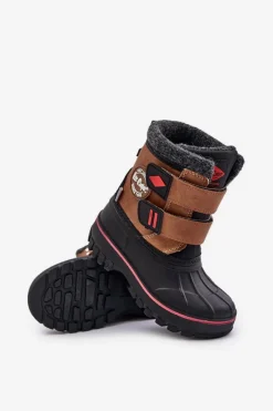 Clearance Śniegowce Dziecięce Na Rzepy LCJ-24-44-2864K Camel Dzieci Chłopięce